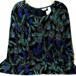 VTG Tunic Black Background Rich Bold Deep Floral